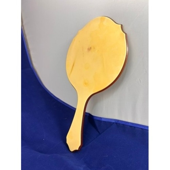 Other - Vintage 1940s Butterscotch Lucite Hand Mirror Scalloped Vanity Art Deco